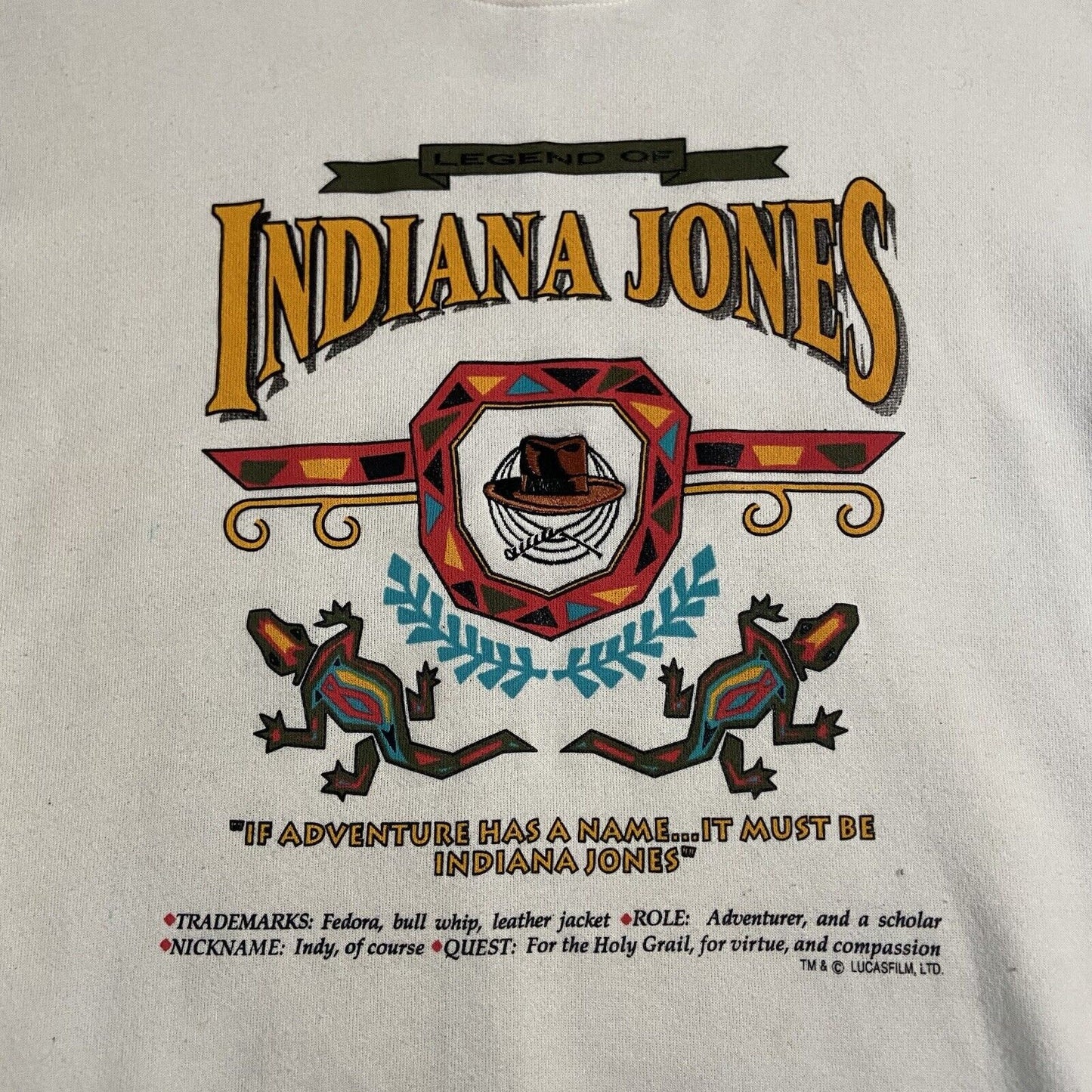 Vtg Indiana Jones Crewneck Size XL White Sweater Pullover