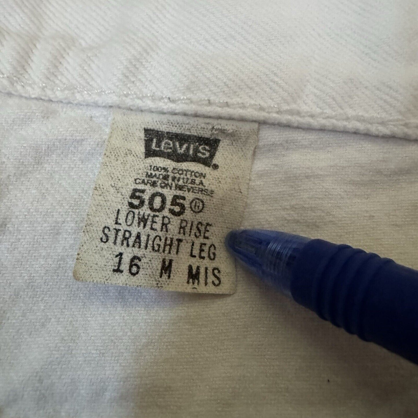 Vintage Levi’s 505 White Denim Lower Rise Straight Leg 16M