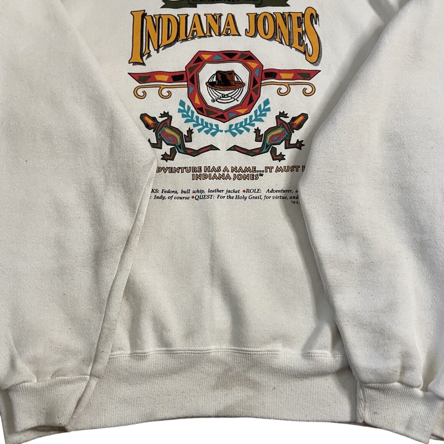 Vtg Indiana Jones Crewneck Size XL White Sweater Pullover