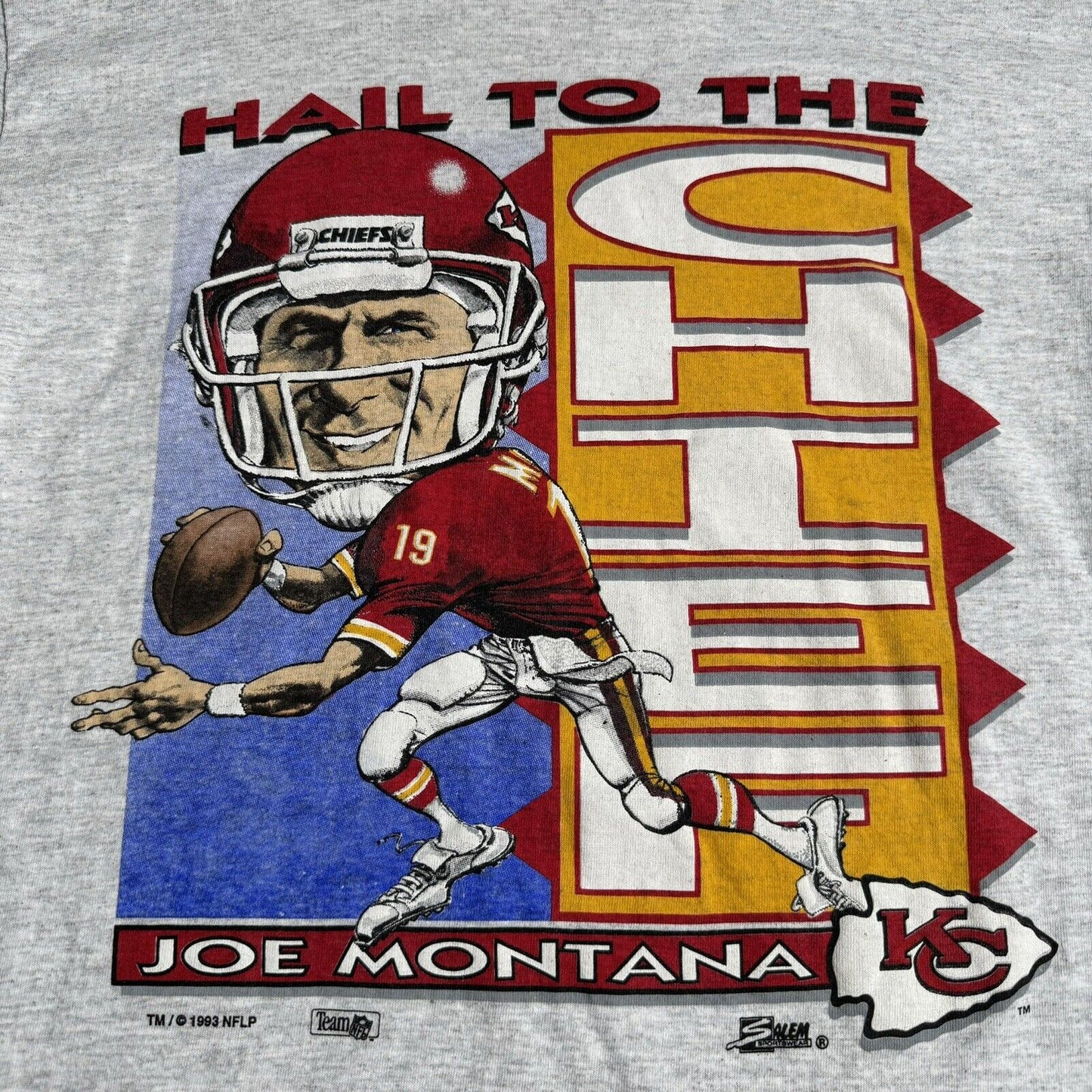 Vintage NFL Salem Joe Montana Kansas City Chiefs T-shirt Size Large Heather Grey